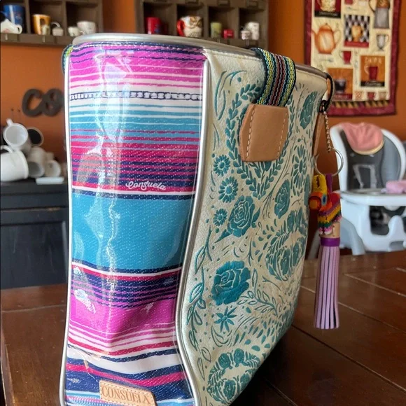 Consuela Teal and Cream Floral Tote - Picture 8 of 9